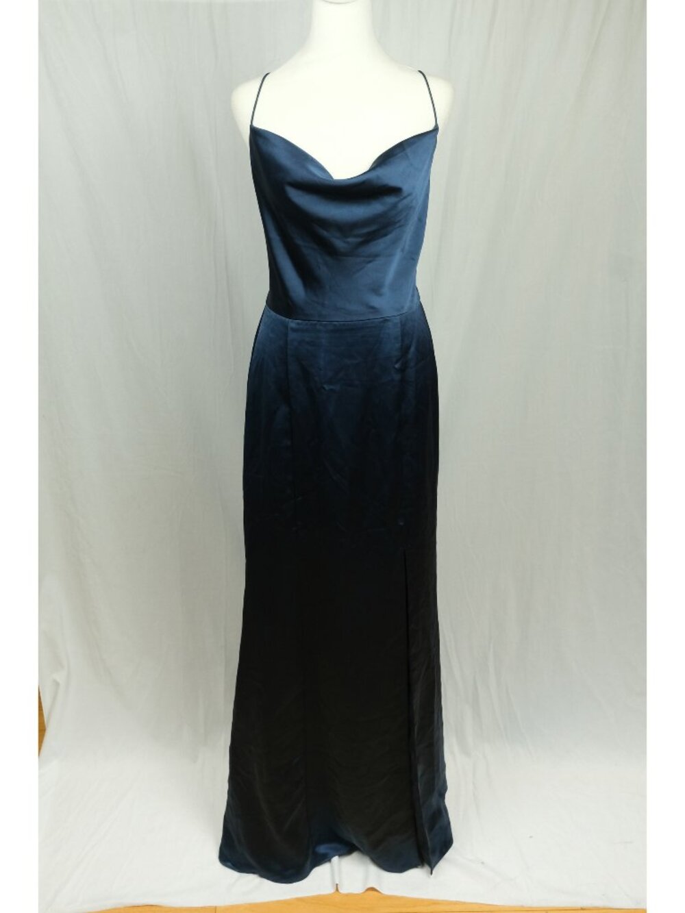 Amsale Cody Satin Evening Dress Navy Size 10 Formal Wear Elegant